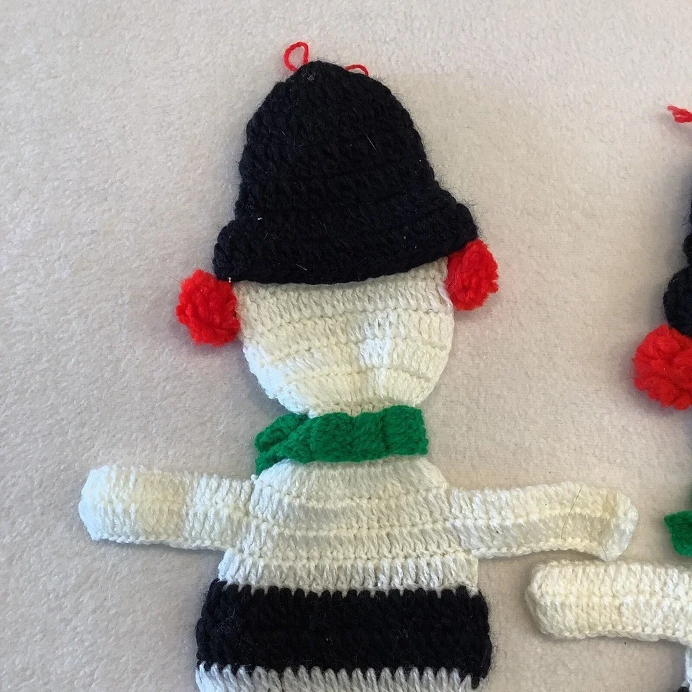 Set Of 2 Snowman Christmas‎ Stockings Handmade Crocheted Holiday